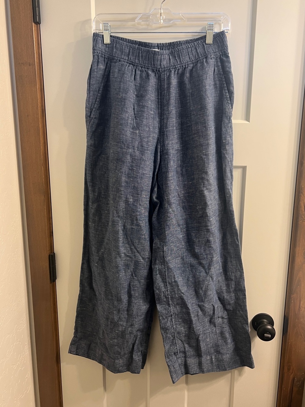 Sigrid Olsen Blue Chambray Linen Pull-On Elastic Waist Wide Leg Pants M